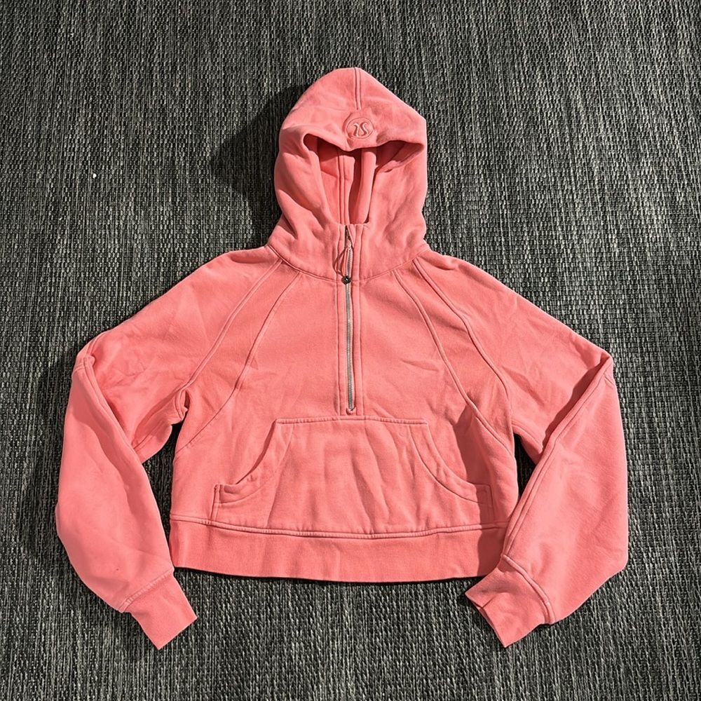 Lululemon Scuba Oversized Half Zip Hoodie Cotton Terry Raspberry Cream Size XS/S